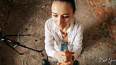 Long haired teen gets facefucked hard in abandoned building POV style!