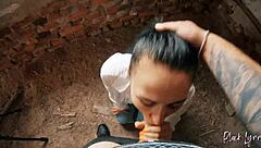 Long haired teen gets facefucked hard in abandoned building POV style!