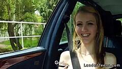 stranded teen hitchhiker gives blowjob and gets fucked on car hood in outdoor pov reality