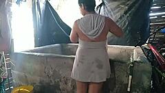 We have water shortage in the neighborhood so I go to the neighbor's well for water and also get a good lesbian fuck with ass licking and pussy muff diving