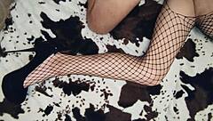 Married couple making a porno. With lingerie and stockings in pov.