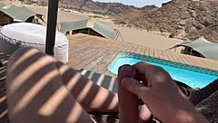 i'm flashing my big cock outdoors leading to massive cumshot in the desert