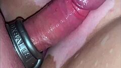 She reaches multiple orgasms through intense fucking with cum splashing on her naked tits and pussy