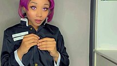 Amari Gold does Shinobu demon slayer cosplay in solo anal with ebony gaping