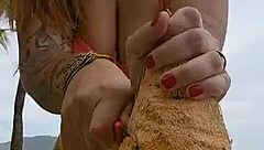 on the beach i'm just making up excuses to flash and show off my big pussy in this exhibitionist moment