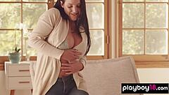 Glamorous milf pornstar Angela White strips down slowly. She reveals her big natural tits and hot body in solo tease.