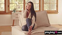 Glamorous milf pornstar Angela White strips down slowly. She reveals her big natural tits and hot body in solo tease.