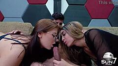 I arrived home to find two beautiful girls on the sofa, then enjoyed a quick session with one without protection until finishing.