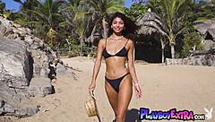 Wow, check out this flexible all-natural Latina teen Carolina Reyes posing nude at the beach!