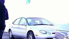 Very dark skin black girl with natural saggy tits gets picked up by big stranger