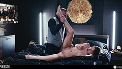 Oh wow, this wide-hips blonde gets used and freeze-fucked by staff guy in time stop creampie and squirting action! 😈💦