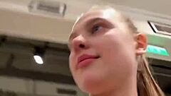 this teen bbw with big tits and ass gets wet in the changing room. she masturbates her pussy close up until orgasm.