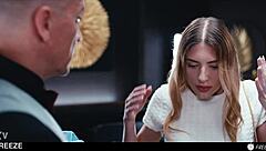 Oh wow, this wide-hips blonde gets used and freeze-fucked by staff guy in time stop creampie and squirting action! 😈💦