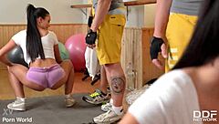 Breasty blowjob expert handles deepthroat and cumshot like a pro in cheerleader shorts