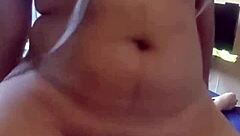 Amateur couple enjoys sensual sex with curvy Latina ex-girlfriend riding big cock.