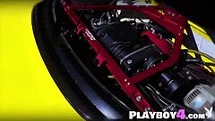 why does this sexy petite ebony milf with big tits wash cars in lingerie provocatively?