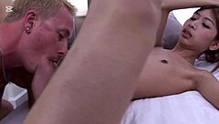 This pretty Asian shemale gets into some intense anal action at home