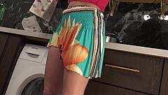 Subtle Tease as Cute Brunette Babe in Kitchen Miniskirt Slowly Removes Panties Revealing Shaved Pussy