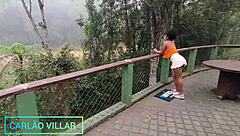 Hey, check out this hot Brazilian brunette giving an amazing deepthroat to that monster cock