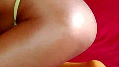 slutty latina housewife spits and swallows a big dildo in her hairy ebony pussy