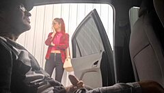 Risky street handjob for student at bus stop