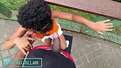 Hey, check out this hot Brazilian brunette giving an amazing deepthroat to that monster cock