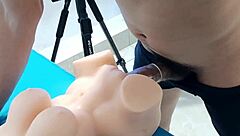 young man tries another kinky experience masturbating with sex toy in homemade canadian setup