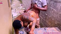 So this big ass babe with huge boobs gets railed by a monster black cock outdoors. Creampie hits hard in public sex scene