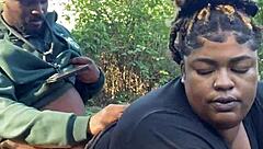 bbw ebony milf skips panties under sundress for big black cock creampie in her wet pussy anywhere