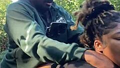 bbw ebony milf skips panties under sundress for big black cock creampie in her wet pussy anywhere