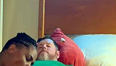 Amateur ebony babe sucks and fucks white guy hard in hood bedroom action