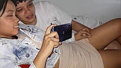 Finding stepsister watching porn leads to bet and bisexual blowjob