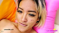 Oh man, this gorgeous Asian model is stripping down on the sofa, showing off her petite body during the photoshoot 😍