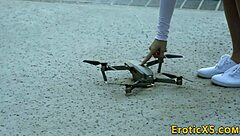 Hey, watch this blonde babe bend over to ride a huge monster cock until creampie drips out