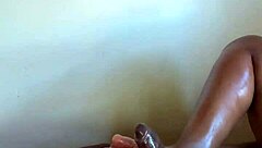 omg, this ebony gives a hot footjob with her big ass and juicy pussy on that big black cock 😍