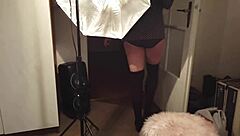 Shione Cooper in her 9th month of pregnancy shows off her big natural tits bouncing while sucking on her nipples