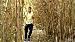 Amateur brunette babe felt so thrilled getting her face covered in cum after outdoor quickie riding tight pussy