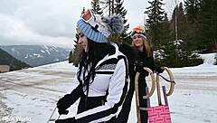 Slutty bffs Anna De Ville and Kitana Lure enjoy strap on threesome vacation sex with double penetration and cum swapping in pool