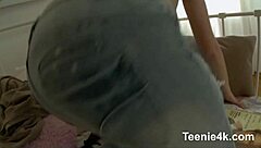 in this neutral narrative, a young brunette teen with natural tits appears in a simple 4k video scene without any added elements.
