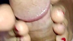 She's giving me this homemade footjob with her sexy feet and pierced nipples, leading to a close-up creampie in our couple's dirty fetish play.