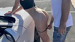 Oh man, getting fucked by two guys bent over the car in the public desert outdoor spot is intense.