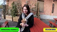 felicia vina in winter wonderland! this hungarian babe gets railed in budapest foursome with cum swallow!