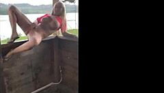 You know this blonde slut with big tits gets cum in mouth after blowjob and doggystyle outdoors while squirting