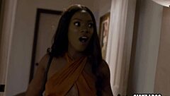 So this black lesbian milf Ana Foxxx grabs a new dildo toy and starts fucking the big ass of blonde milf Serene Siren after some hot kissing.