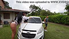 A pair of Colombian latinas with big asses lure gym clients. Melany Latina leads rough three-way fuck with milk play