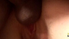 caucasian brunette in black boots handles massive black cock with ease