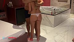 Deep Affection for Blonde Brazilian Wife in Cute Lingerie Giving Blowjob to Friend