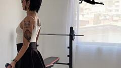 I love my delicious exercise routine as a beautiful hot Colombian girl with petite body and natural tits teasing in gym.