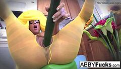 abigail gets creative in the kitchen with her giant cucumber during surreal dress up