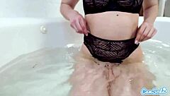 subtle tease of tori black in black lingerie rubbing her body in the bathtub on camsoda